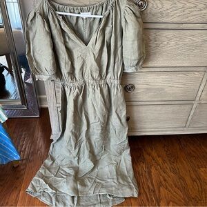 Velvet by Graham and Spencer 100% linen Olive Green Women's Dress